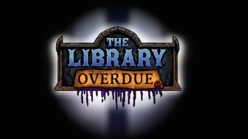 Tampilan visual slot The Library Overdue dengan tema perpustakaan gotik yang gelap